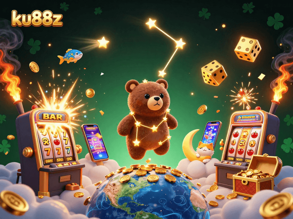 Experience the magic of ku88z with a dazzling 3D casino scene bursting with excitement.