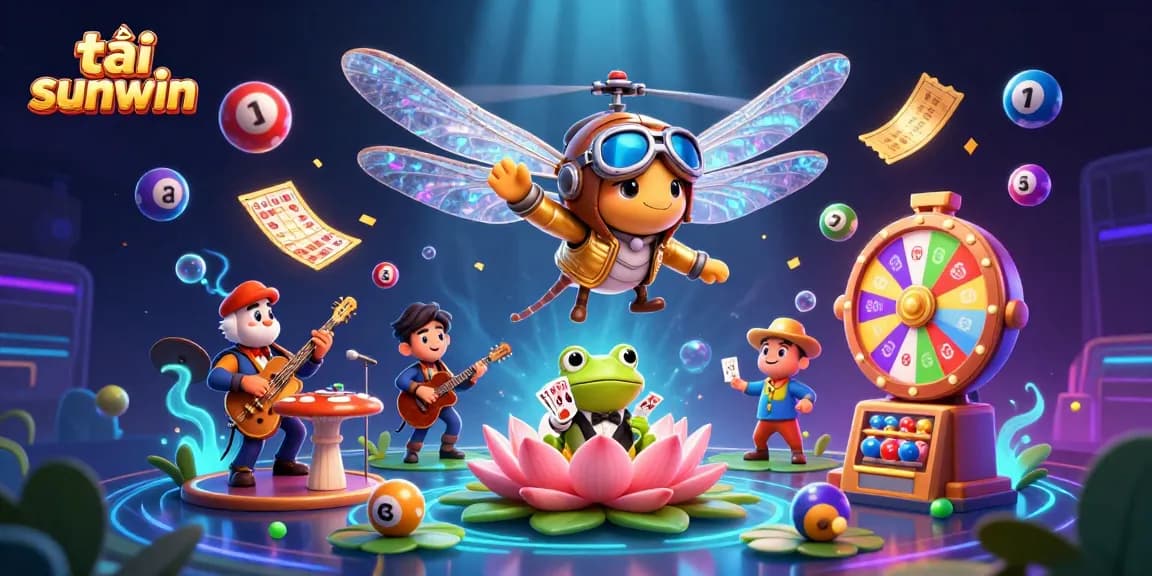 Tải sunwin to enjoy a vibrant casino scene with a dragonfly pilot, frog croupier, and jazz cricket band.