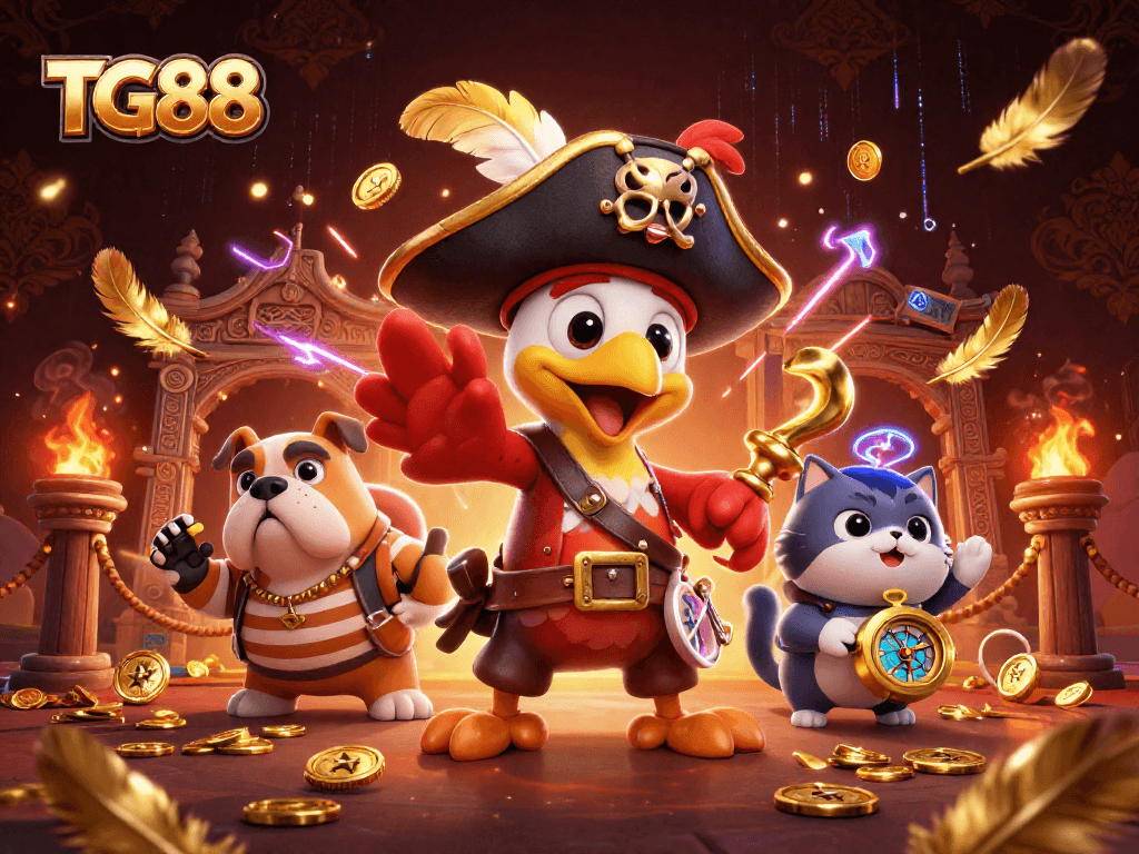Experience the thrilling atmosphere of TG88 with dynamic gaming elements and vibrant characters in a casino scene.