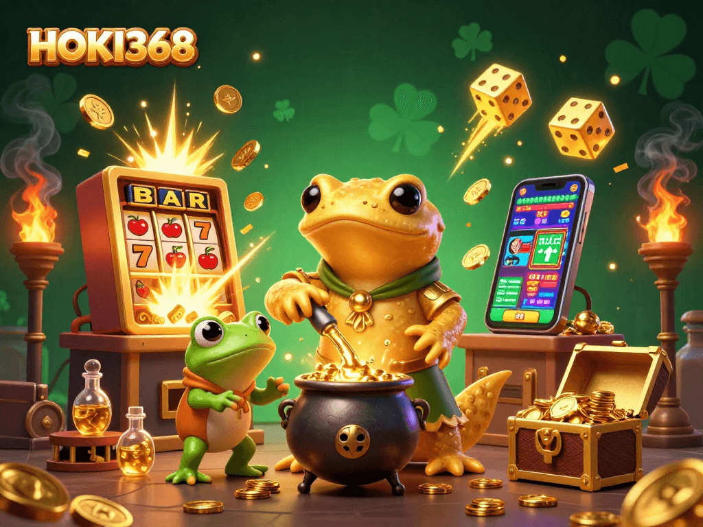 Experience thrilling gameplay with HOKI368's dynamic slots and jackpot excitement in this vibrant illustration.