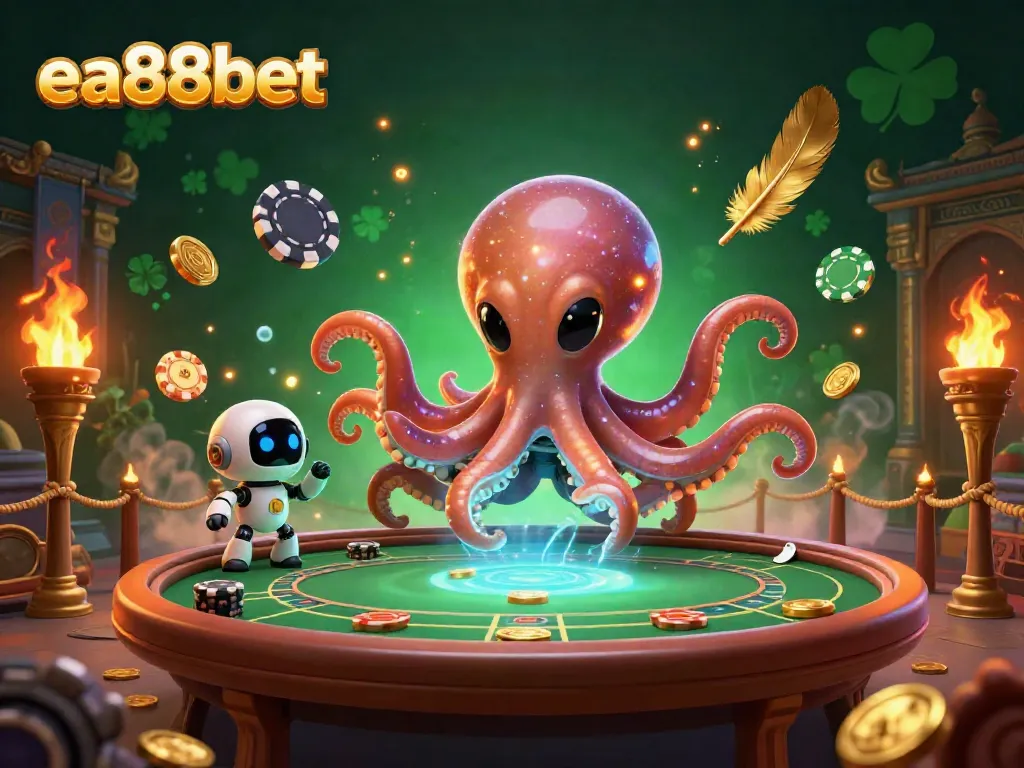 Play poker with the ea88bet alien octopus in a vivid 3D casino illustration.