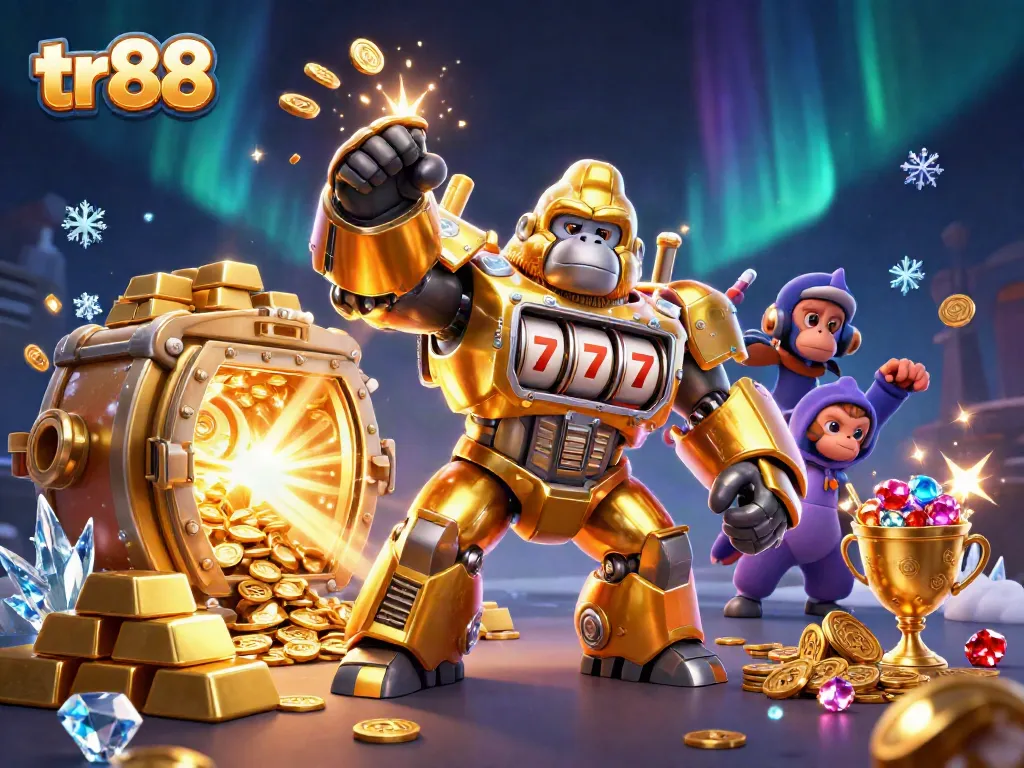 Engage in thrilling gameplay with tr88 as the golden gorilla mech unleashes jackpot rewards.