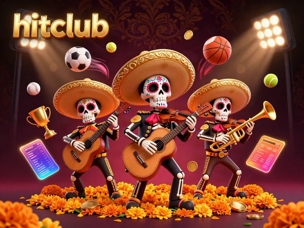 Immerse in the hitclub experience with vibrant mariachi skeletons and dynamic sports elements creating an exciting atmosphere.