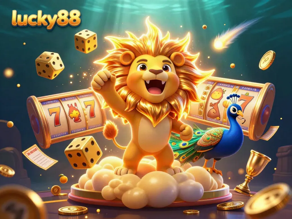 Experience the excitement of lucky88 with dynamic casino elements in a vibrant 3D illustration.
