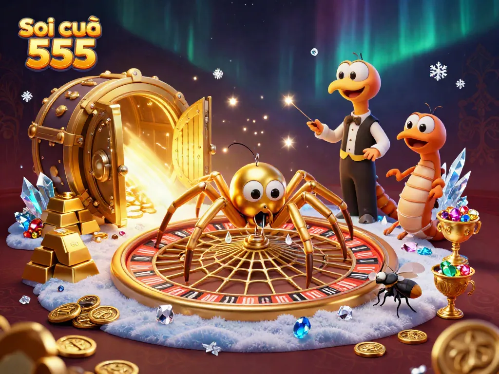 Gamblers analyze odds using Soi cầu 555, a dynamic 3D illustration of casino elements.