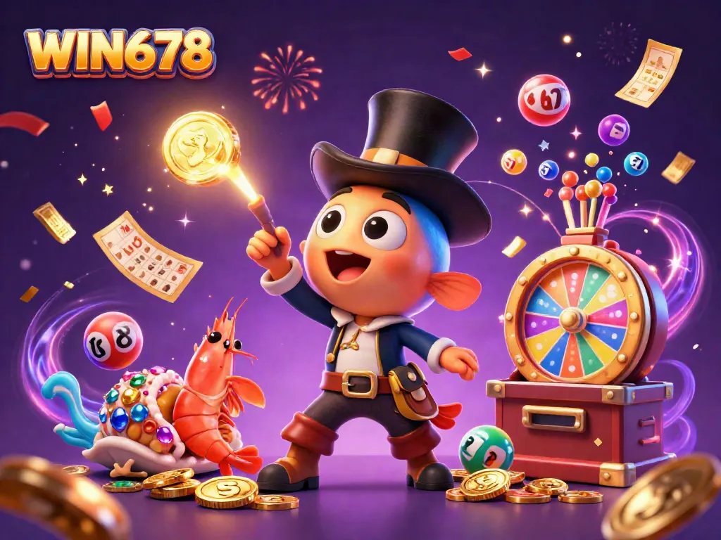 WIN678 anglerfish attracts golden coins in a vibrant underwater casino celebration