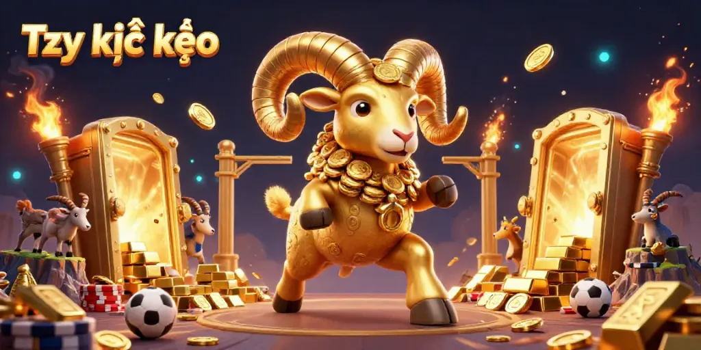 Experience thrilling sports betting dynamics with Tỷ lệ kèo, featuring the golden ram and treasure vault.