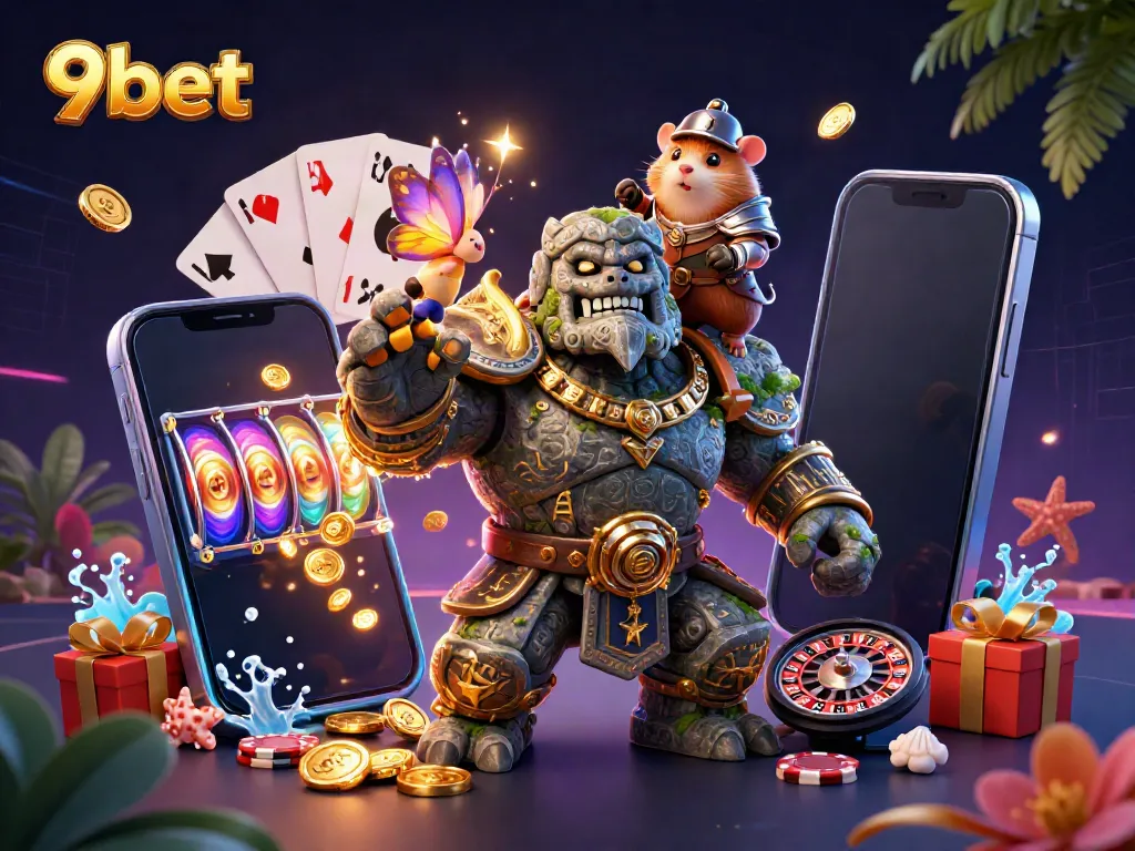 Engage with exciting gaming action featuring 9bet characters in a vibrant casino scene