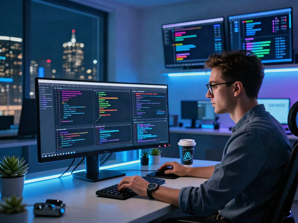 Creating innovative ai chat nsfw interface in a vibrant tech workspace
