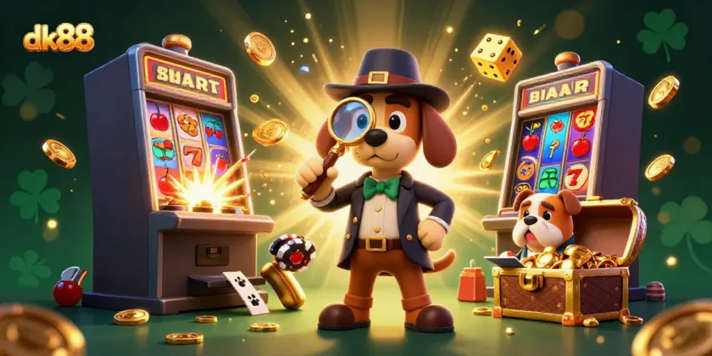 Join the thrill of dk88 with detectives uncovering hidden treasures in a lively casino scene.