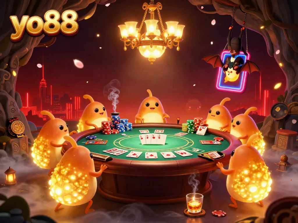 Experience thrilling gaming at yo88 with illuminated glowworms in a vibrant casino scene.
