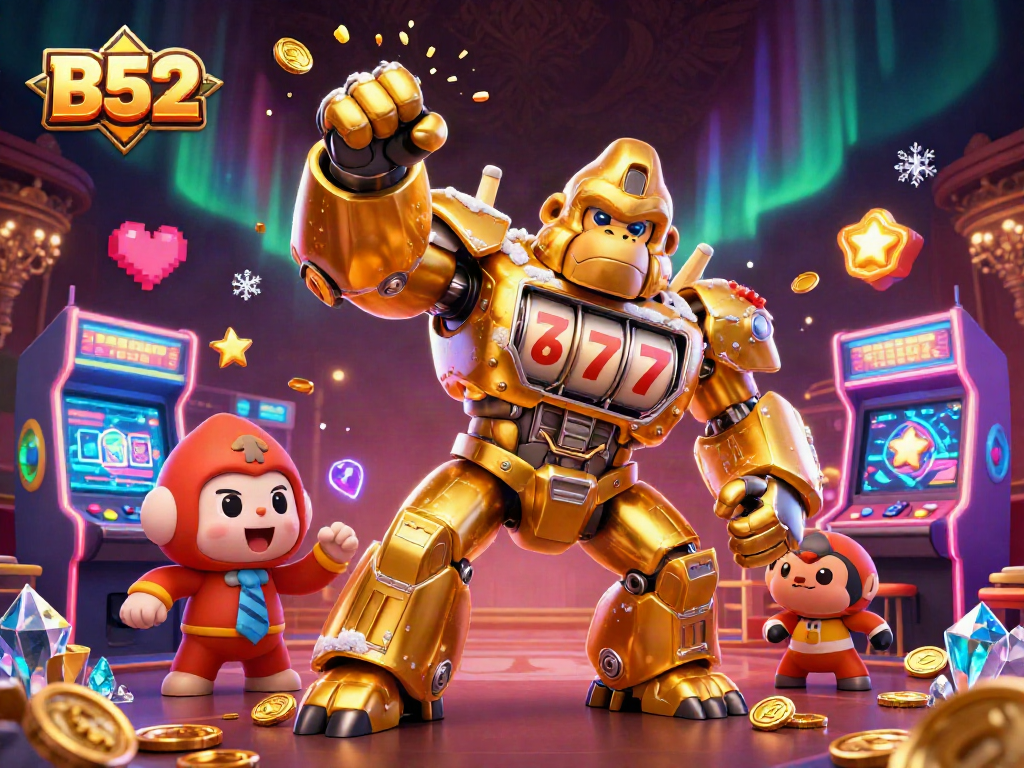 B52 captivates players in a vibrant casino scene with slot machines and fun gaming elements.