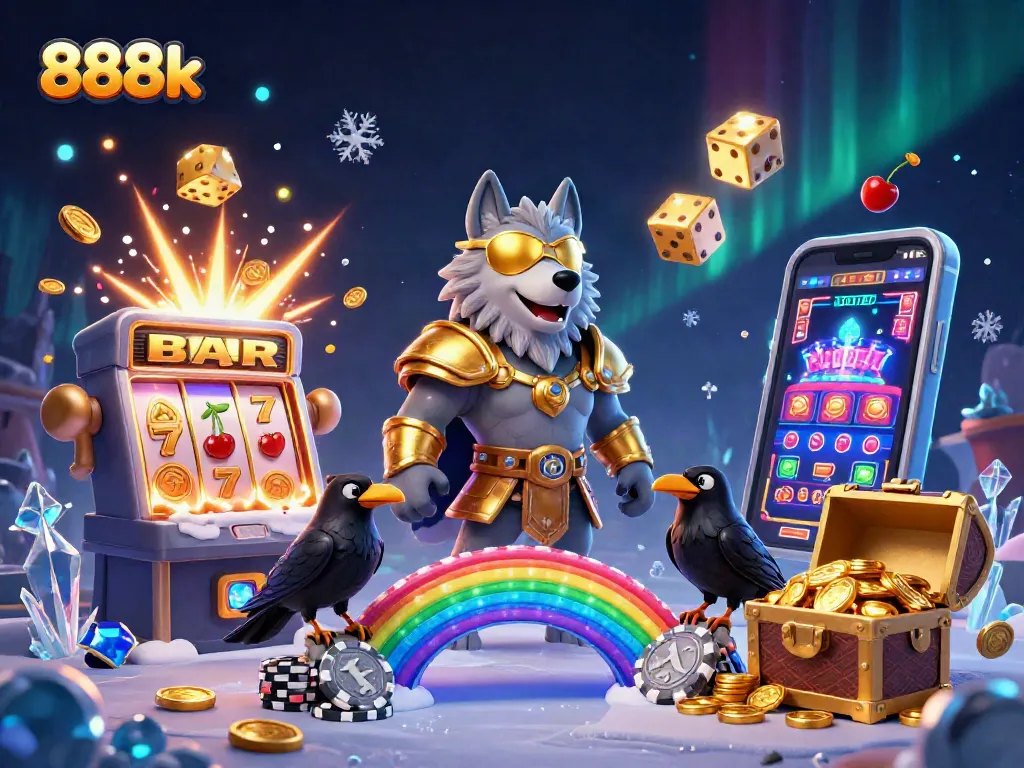 Experience thrilling gameplay with 888k, featuring a dynamic Norse-inspired scene of Odin and casino elements.