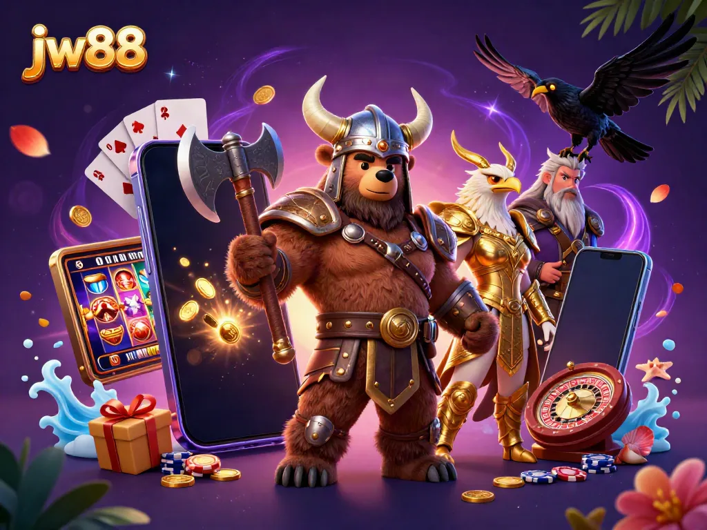 Experience thrilling gameplay with jw88 and vibrant casino elements in a captivating 3D scene.