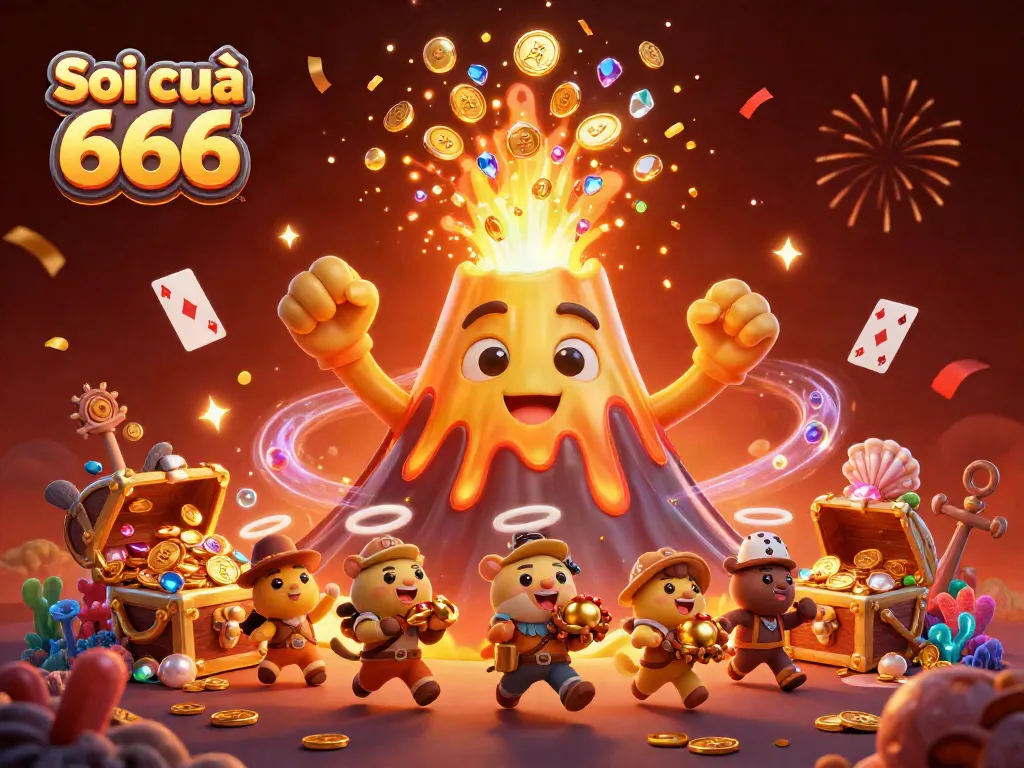 Experience the thrilling Soi cầu 666 with vibrant visuals of cascading treasures and dynamic characters.