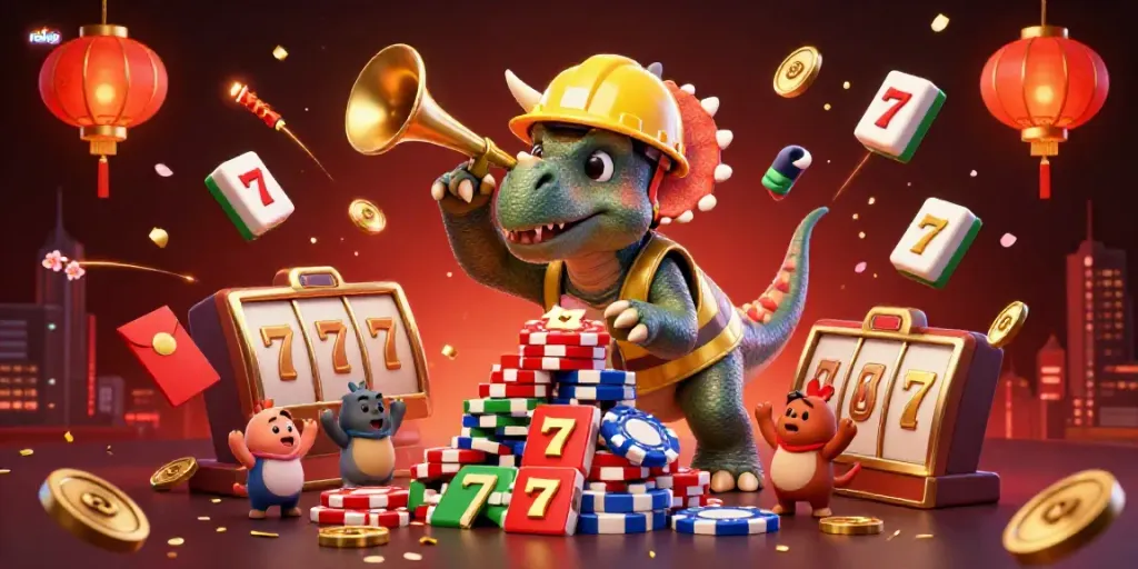 Experience rickvip's gaming excitement with a lively scene of celebration and vibrant casino elements.
