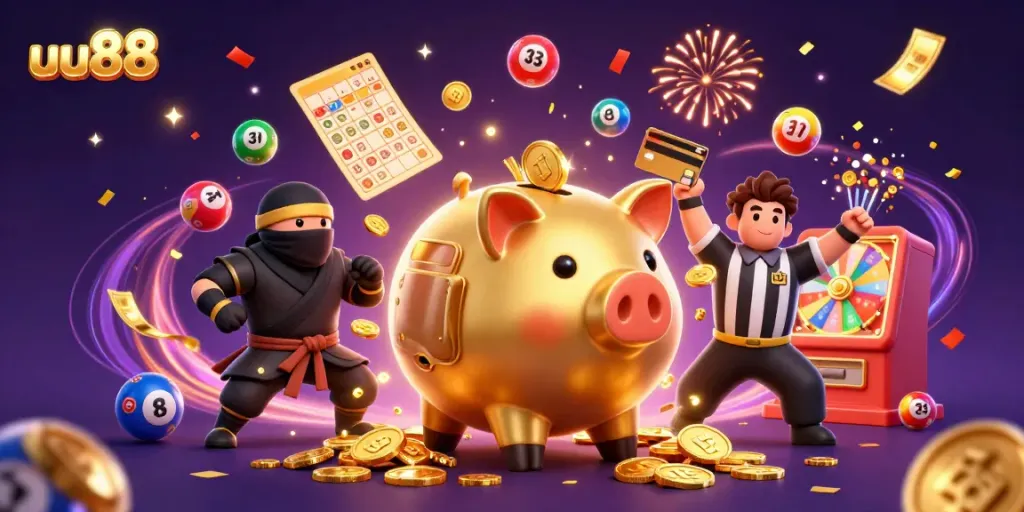 Experience thrilling online gameplay with uu88's vibrant casino scene featuring dynamic characters and engaging gaming elements.