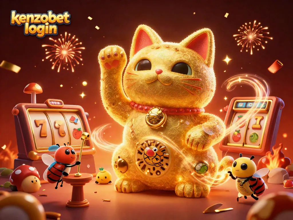 Experience the fun of kenzobet login with vibrant winning symbols in a dynamic casino scene.