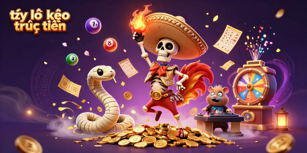 Experience the thrill of tỷ lệ kèo trực tuyến with lively characters celebrating big wins surrounded by casino elements.