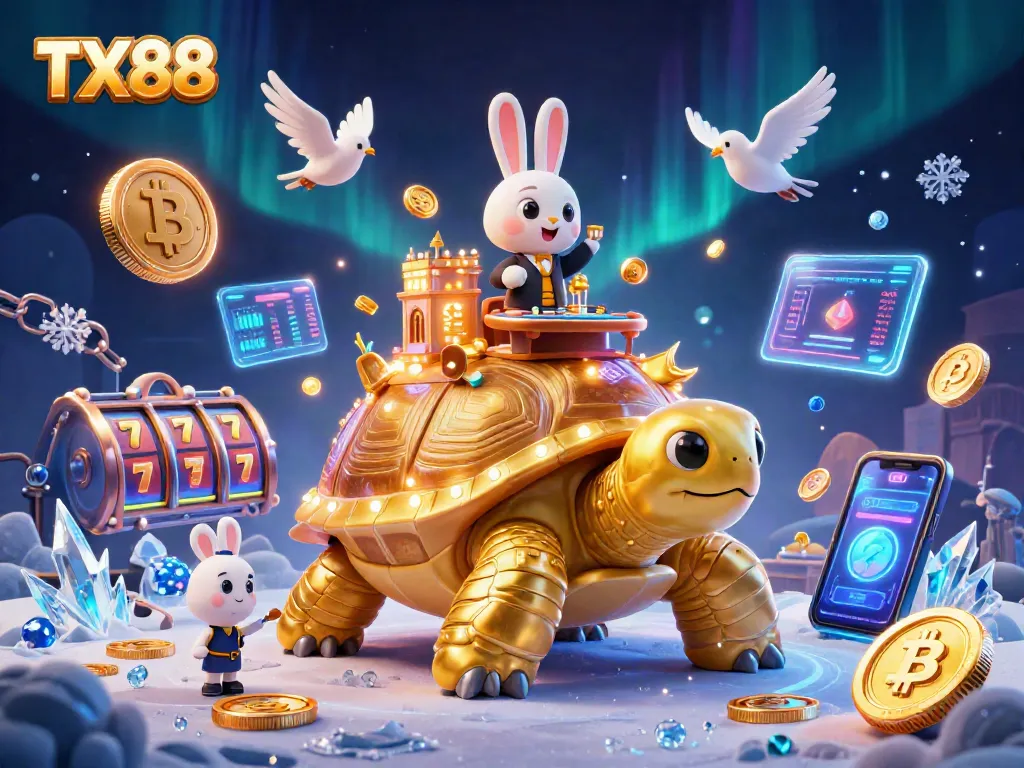 Engage with TX88's thrilling casino experience featuring golden tortoise and rabbit dealer.