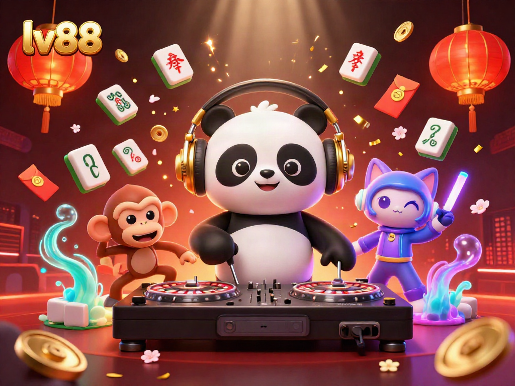 Experience the vibrant atmosphere of lv88 as cartoon characters celebrate with slots and vibrant colors.