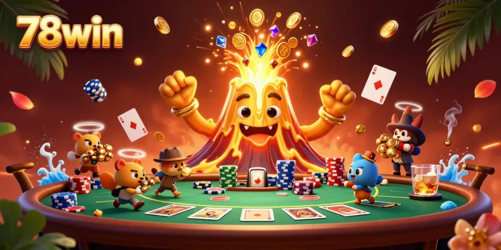 Experience exciting gameplay at 78win with a treasure eruption from a golden volcano!