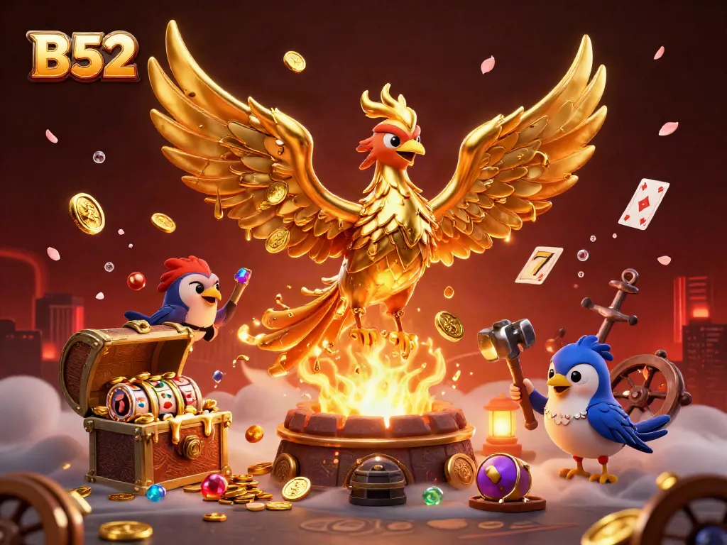 Experience B52 gaming with an exciting 3D phoenix and rich casino elements.