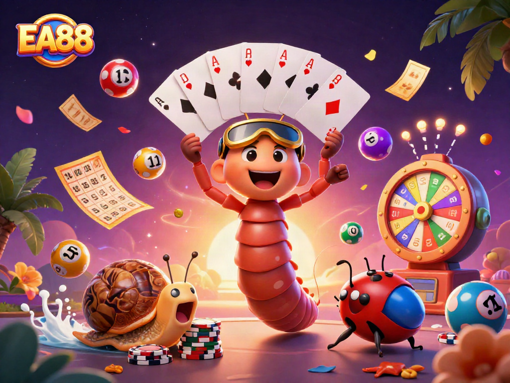 Experience EA88 with vibrant lottery action and a whimsical casino atmosphere.