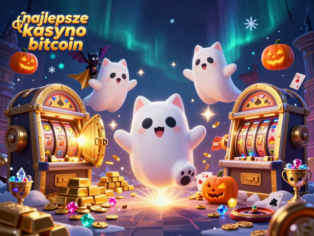 Experience the thrill of najlepsze kasyno bitcoin with a vibrant ghost cat and vampire bat in a haunted casino.
