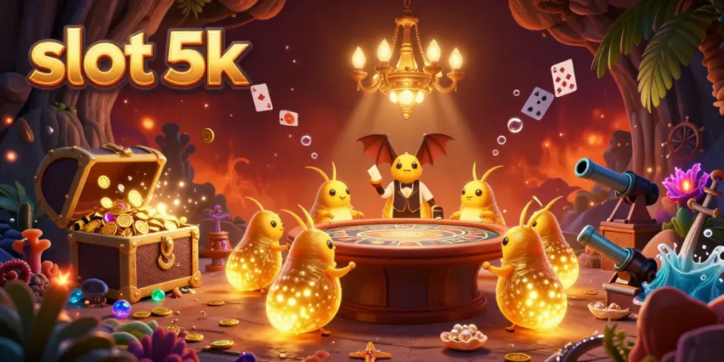 Experience slot 5k with a vibrant 3D casino scene showcasing glowing elements and underwater treasures.