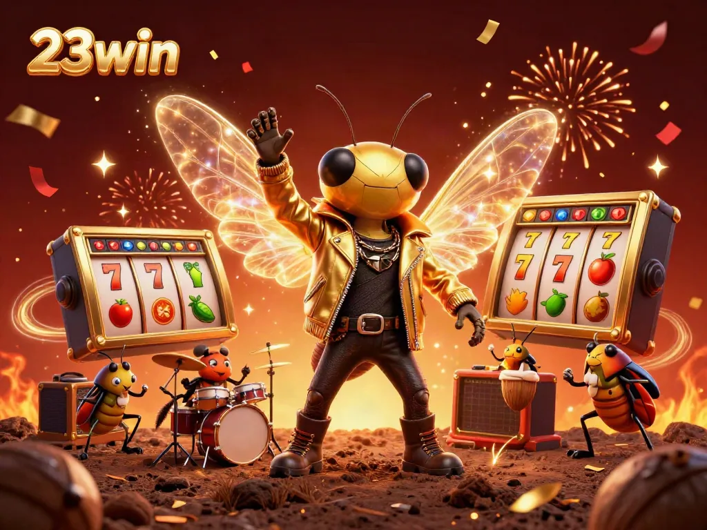 Experience thrilling slots action with 23win featuring vibrant 3D characters and golden casino elements.