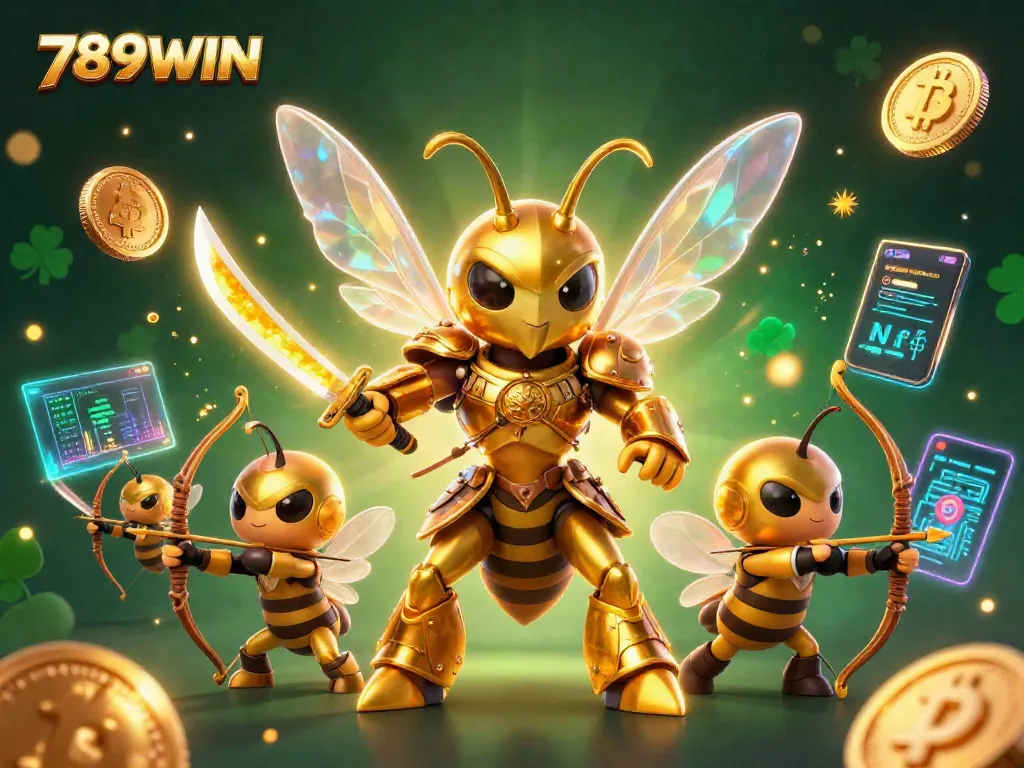 Join the fun at 789WIN, engaging in thrilling online gambling surrounded by crypto coins and festive visuals.