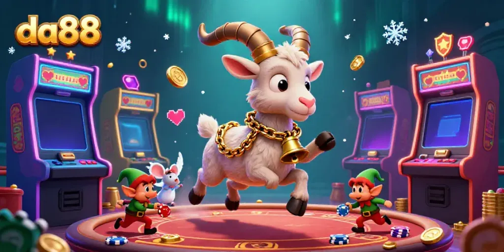 Engage in lively casino action as da88 character gremlins steal poker chips in 3D illustration.
