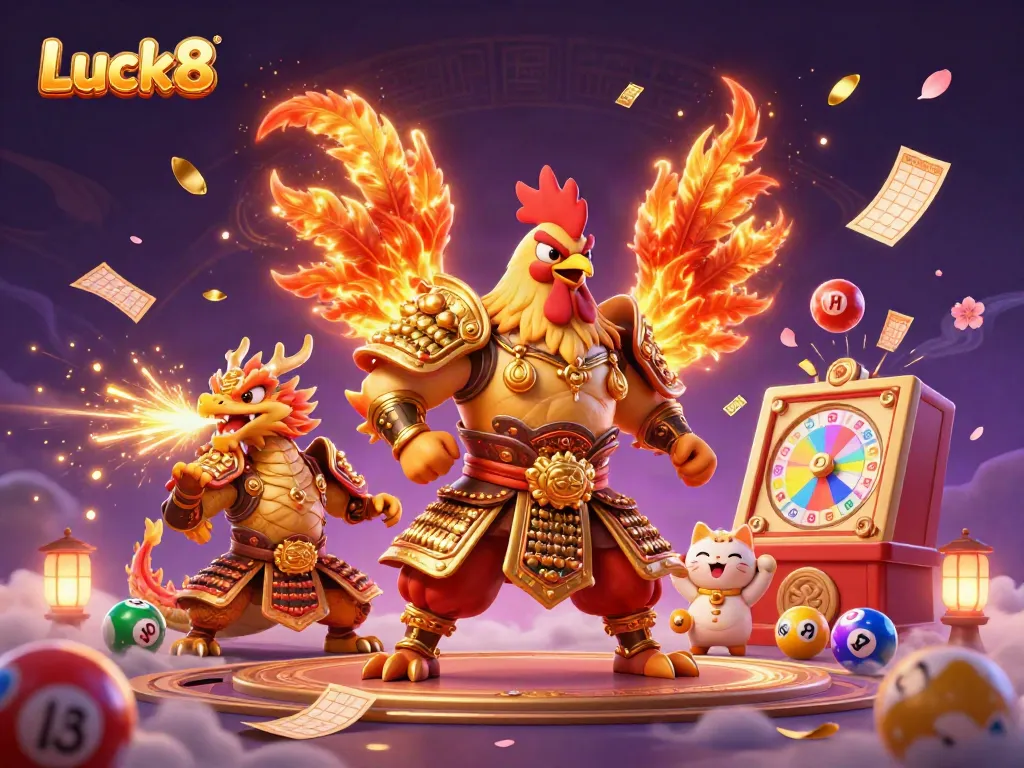 Experience the exhilarating scenes of Luck8 with vibrant casino elements, winning moments, and energetic characters.