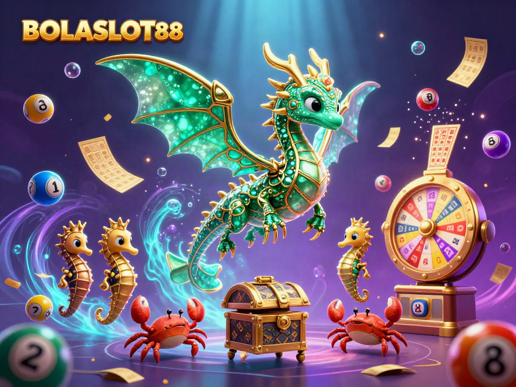 Join the excitement at BOLASLOT88 with vibrant lottery elements and colorful gaming symbols!