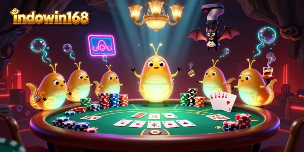 Engage in thrilling gameplay at indowin168 with glowworms illuminating a vibrant casino scene.