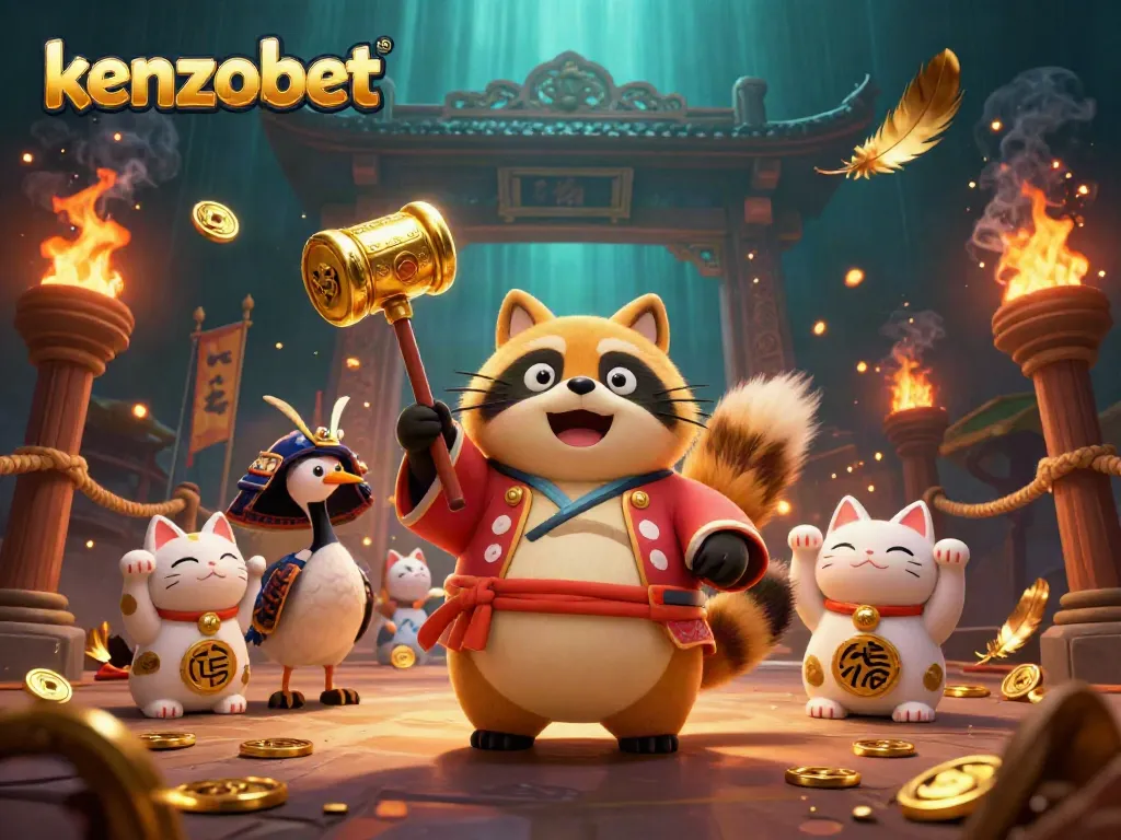 Experience thrilling wins at kenzobet with cartoon characters and festive casino elements.