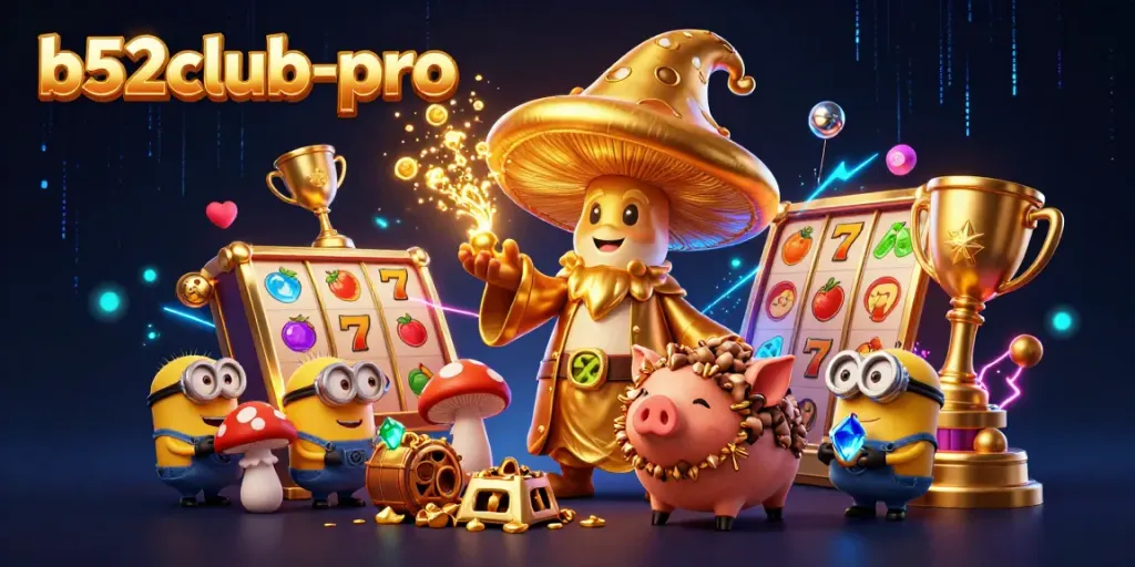 Spin the reels at b52club-pro with magical characters and vibrant casino elements, creating a winning atmosphere.