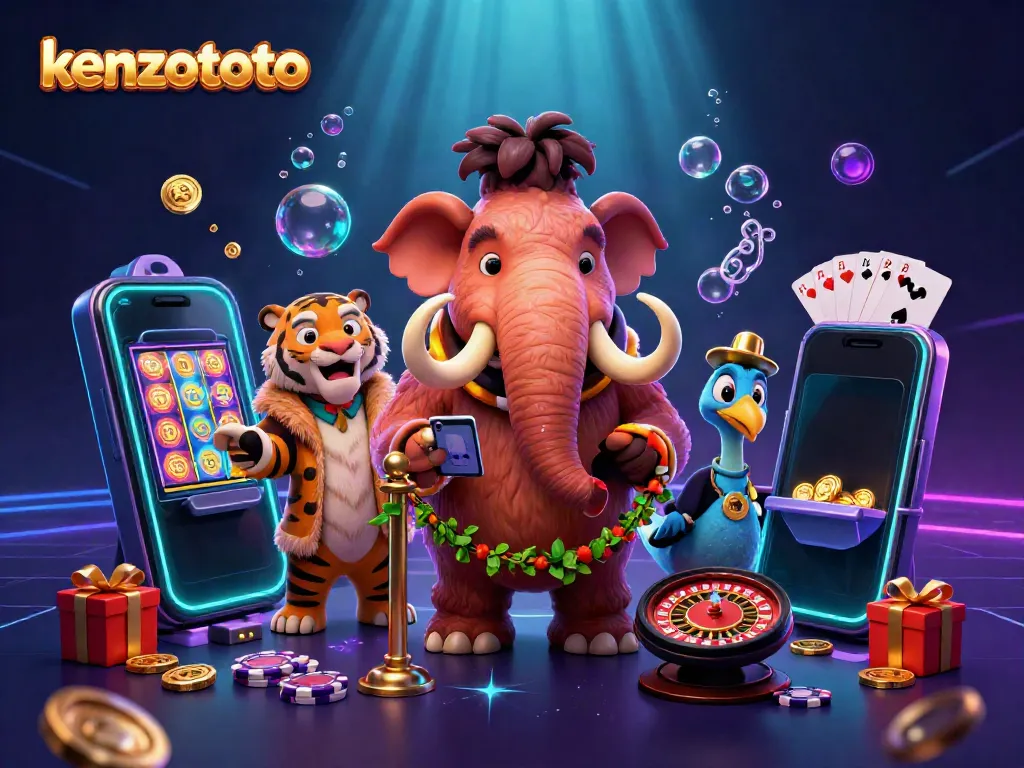 Kenzototo features vibrant 3D characters in a lively casino scene, showcasing gameplay excitement.