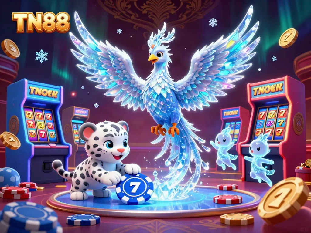 Engage in thrilling TN88 casino action with vibrant characters, sparkling slots, and lively game elements.