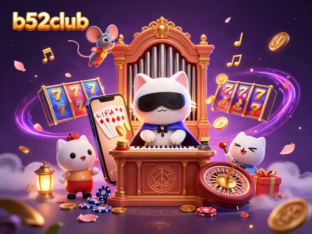 Engage with the vibrant world of b52club, featuring the iconic phantom cat and casino slot action.