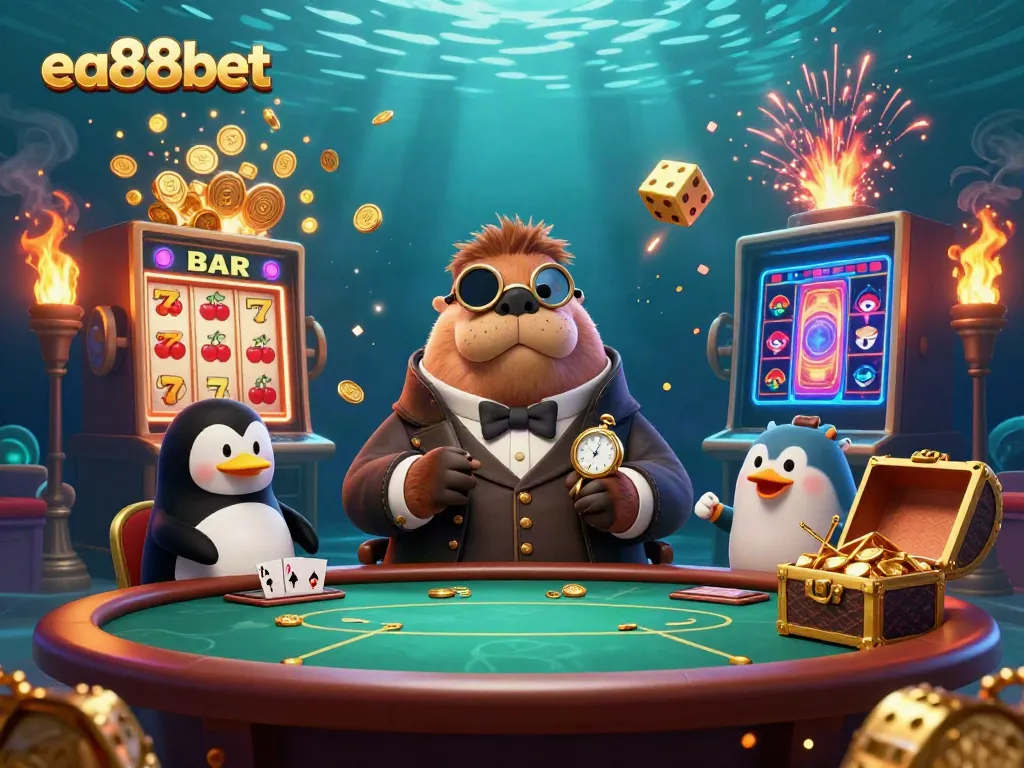Experience thrilling gameplay with ea88bet, showcasing unique characters in a vibrant underwater casino setting.