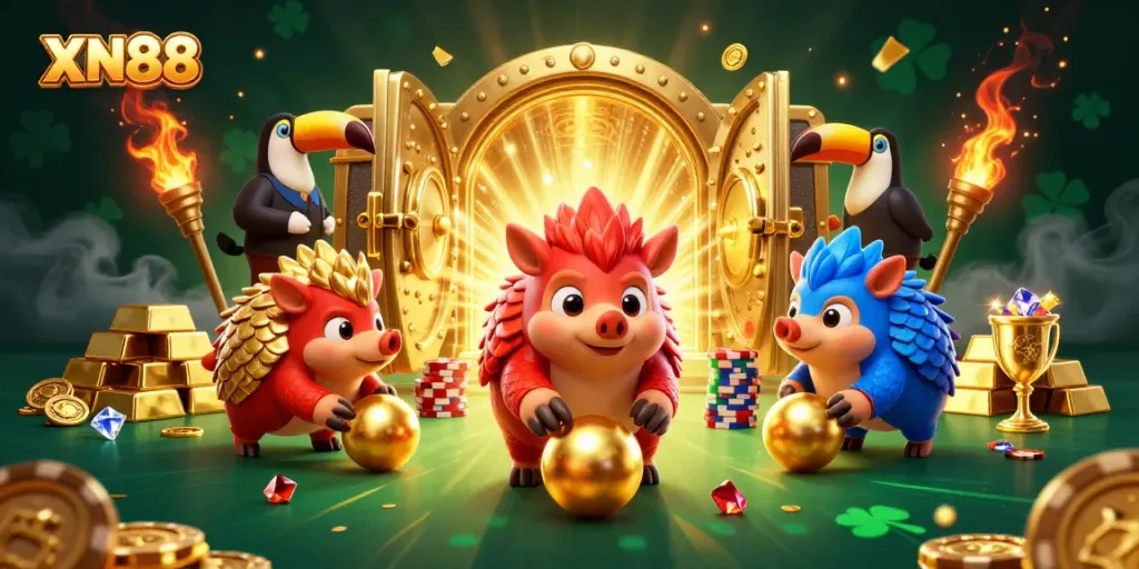 Experience exciting gameplay with the XN88 pangolins rolling through chips while winning treasures.