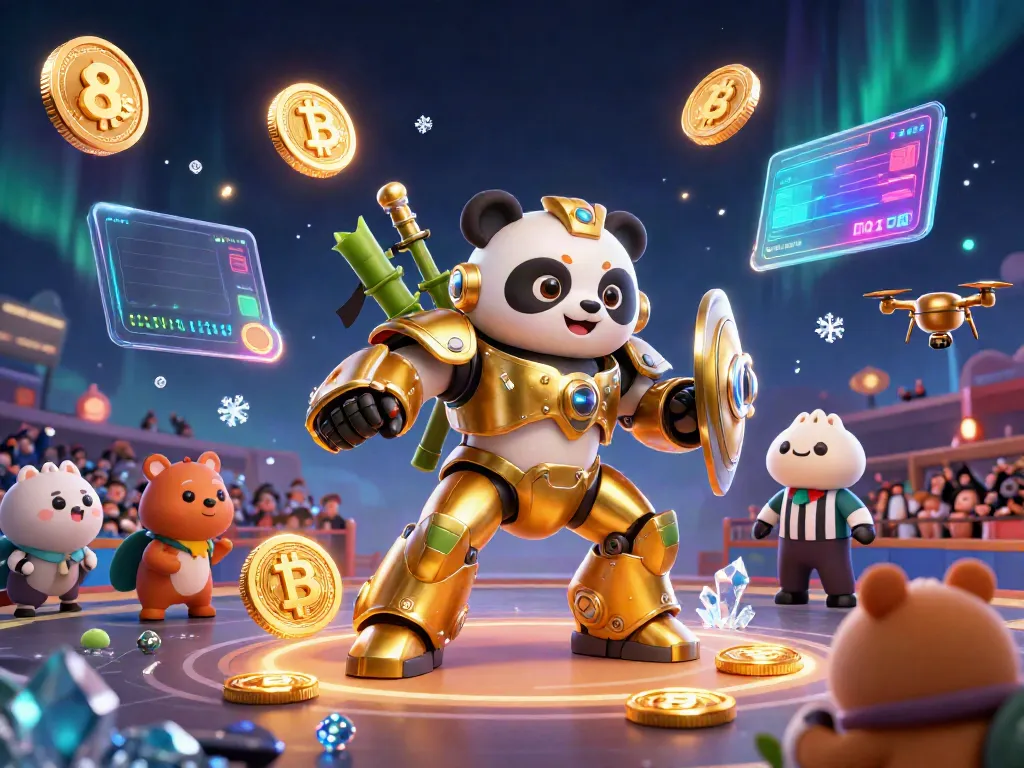 Experience the excitement of 8s with a dynamic casino scene featuring a golden panda in a mech suit.