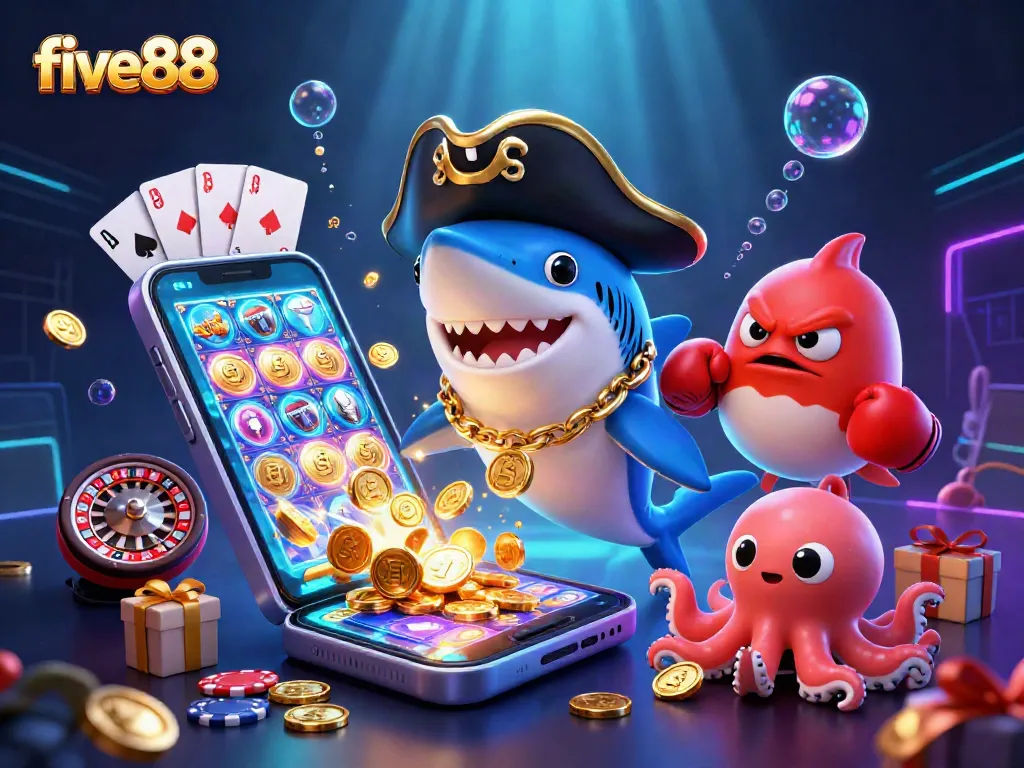 Experience exhilarating gameplay at five88 with vibrant cartoon characters amidst dynamic casino elements.