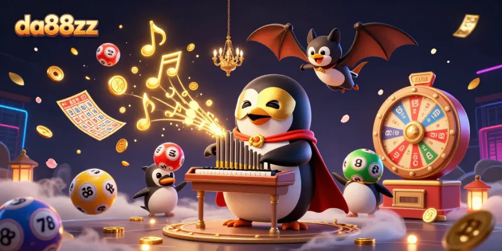 Engage in thrilling gameplay with da88zz's dynamic casino scene featuring colorful lottery elements.