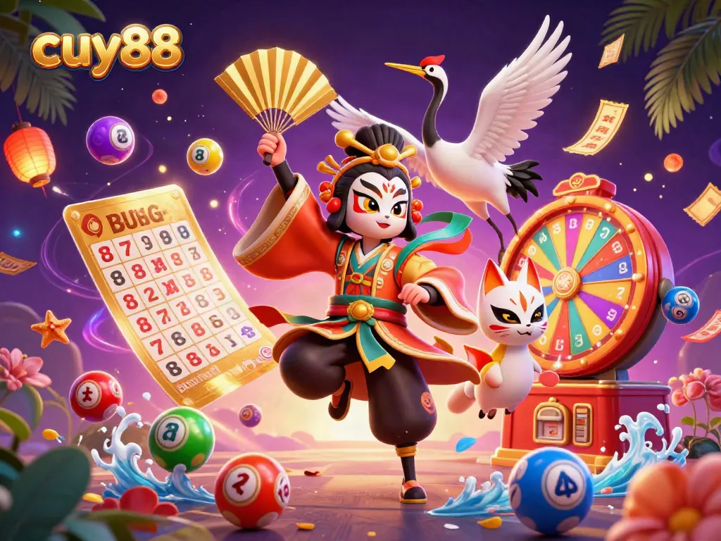 Win jackpots at cuy88 with colorful gaming elements and dynamic characters in an exciting 3D scene.