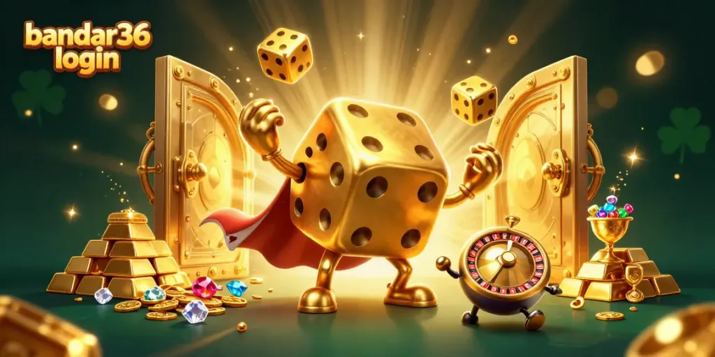 Menangi permainan dengan bandar36 login, nikmati sensasi emas dan jackpot dalam ilustrasi kasino.