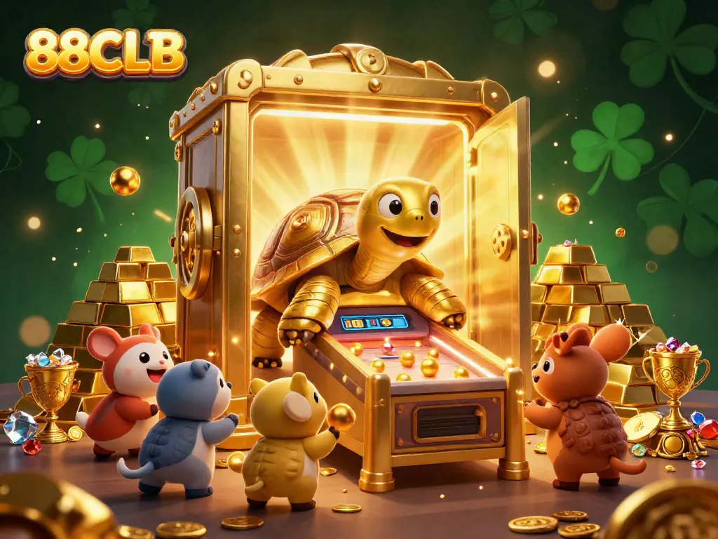 Experience thrilling gameplay at 88CLB with vibrant characters and gleaming treasures in this captivating illustration.