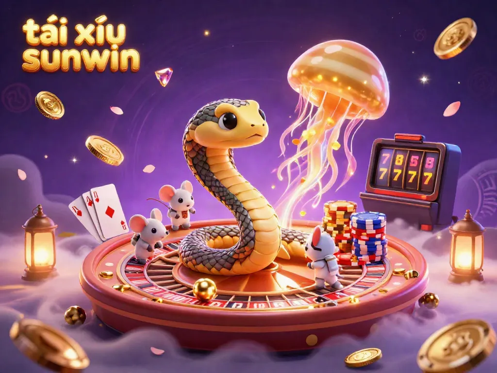 Tai xỉu sunwin game scene featuring a cosmic dealer in a vibrant 3D illustration.